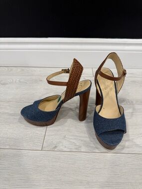 Jessica Simpson | Denim & Brown Leather Platform Sandals